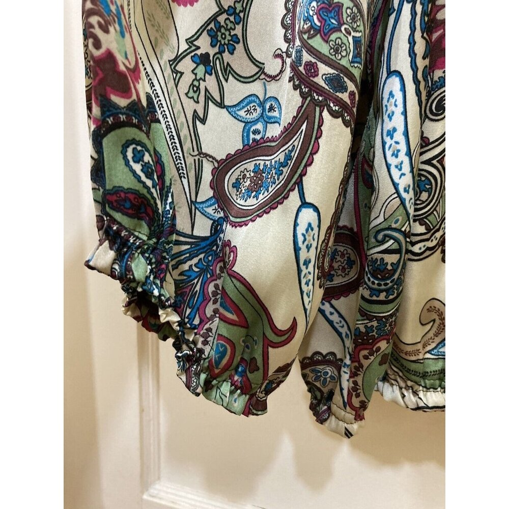 Zac & Rachel Top Womens XL‎ Beige Paisley 3/4 Sleeve Polyester Boho Artsy Flowy - Picture 3 of 7